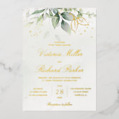 Eucalyptus Greenery Gold Leaves Botanical Wedding Folie Uitnodiging (Voorkant)