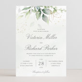 Eucalyptus Greenery Gold Leaves Botanical Wedding Kaart