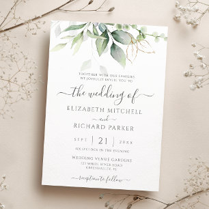 Eucalyptus Greenery Gold Leaves Botanical Wedding Kaart