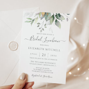 Eucalyptus Greenery Gold Leaves Bridal Luncheon Kaart
