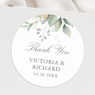 Eucalyptus Greenery Gold Leaves Elegant Hartelijk  Ronde Sticker