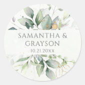 Eucalyptus Greenery Gold Leaves Elegant Ronde Sticker (Voorkant)