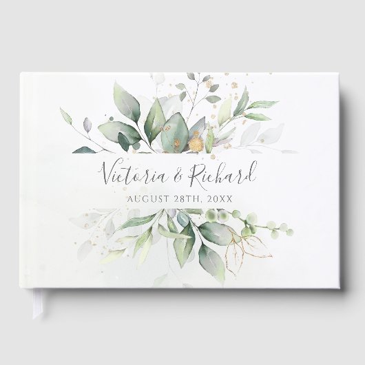 Eucalyptus Greenery Gold Leaves Elegant Wedding Gastenboek (Voorkant)