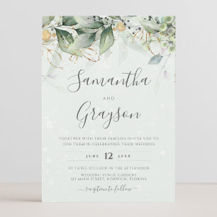 Eucalyptus Greenery Gold Leaves Elegant Wedding Kaart