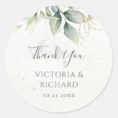 Eucalyptus Greenery Gold Leaves Elegant Wedding Ronde Sticker (Voorkant)