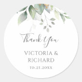 Eucalyptus Greenery Gold Leaves Weddenschap Hartel Ronde Sticker (Voorkant)