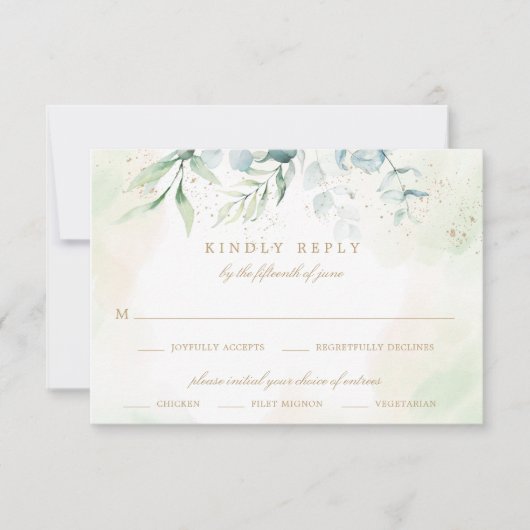 Eucalyptus Greenery Gold Meal Choice Weddenschap RSVP Kaartje (Voorkant)
