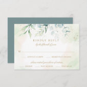 Eucalyptus Greenery Gold Meal Choice Weddenschap RSVP Kaartje (Voorkant / Achterkant)