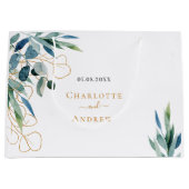Eucalyptus greenery gold monogram bruiloft groot cadeauzakje (Voorkant)