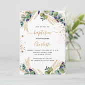 Eucalyptus greenery Gold script baptisme Kaart (Staand voorkant)