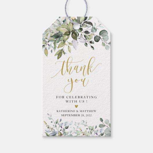 Eucalyptus Greenery Gold Wedding Gift Label Cadeaulabel (Voorkant)