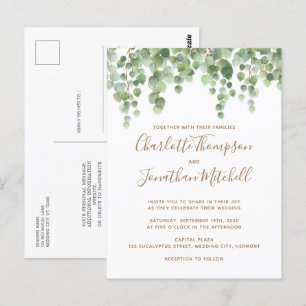 Eucalyptus Greenery Gold Wedding Invitation Briefkaart
