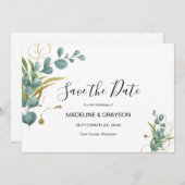 Eucalyptus Greenery Gold Wedding Invitation Save The Date (Voorkant / Achterkant)