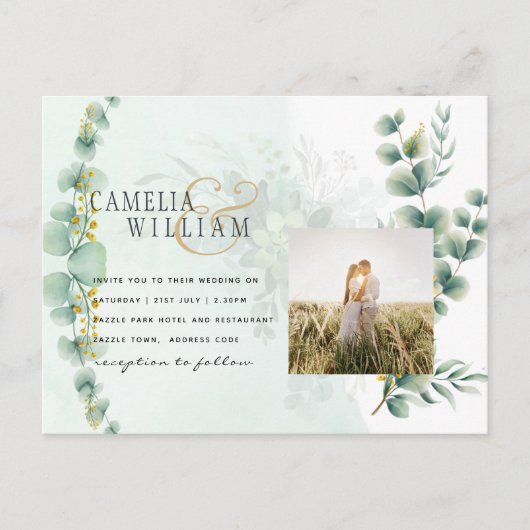 Eucalyptus Greenery Gold WEDDING QR CODE Modern Briefkaart (Voorkant)