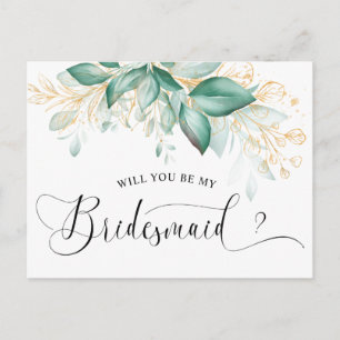 Eucalyptus Greenery Gold Wil je mijn bruidsmeisje Briefkaart