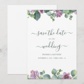 Eucalyptus Greenery Green Paars Green Save The Date (Voorkant / Achterkant)