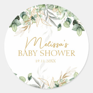 Eucalyptus Greenery Groene Blad & Goud Baby shower Ronde Sticker