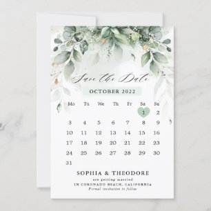 Eucalyptus Greenery Gum Botanical Rustic Calendar Save The Date