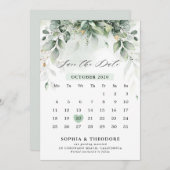 Eucalyptus Greenery Gum Botanical Rustic Calendar Save The Date (Voorkant / Achterkant)
