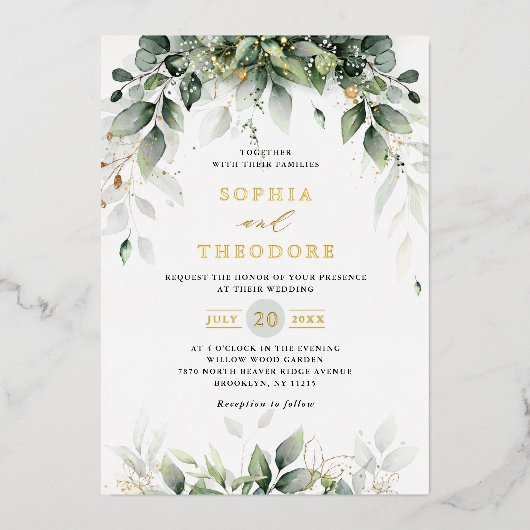 Eucalyptus Greenery Gum Botanical Rustic Wedding Folie Uitnodiging (Voorkant)