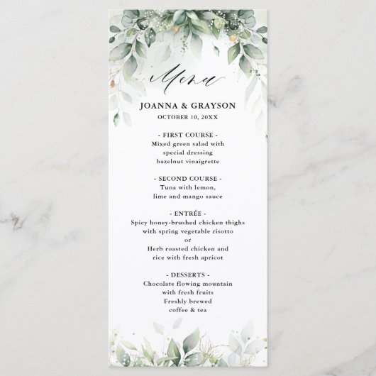 Eucalyptus Greenery Gum Botanical Rustic Wedding Menu (Voorkant)