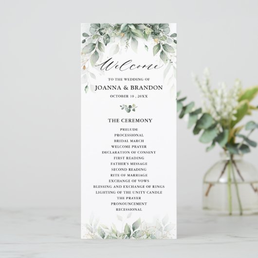 Eucalyptus Greenery Gum Botanical Rustic Wedding Programma (Staand voorkant)