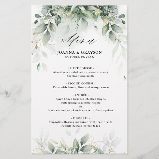 Eucalyptus Greenery Gum Botanical Wedding Menu (Voorkant)
