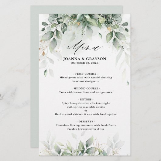 Eucalyptus Greenery Gum Botanical Wedding Menu (Voorkant / Achterkant)