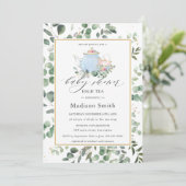 Eucalyptus Greenery High Tea Party Baby shower Kaart (Staand voorkant)