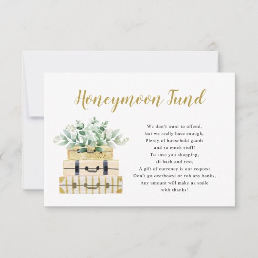 Eucalyptus Greenery Luggage Honeymoon Kaart (Voorkant)