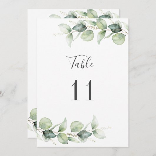 Eucalyptus Greenery Mariage Siège Numéro de table (Devant / Derrière)