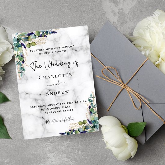 Eucalyptus greenery marmer elegant bruiloft kaart