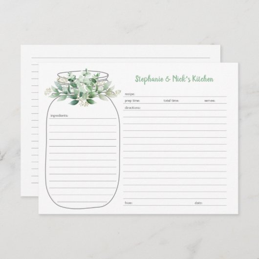 Eucalyptus Greenery Mason Jar Recipe Kaarten (Voorkant / Achterkant)
