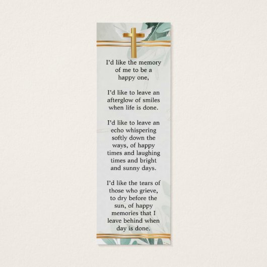 Eucalyptus Greenery Memorial Funeral Bladwijzer Mini Visitekaartjes (Achterkant)