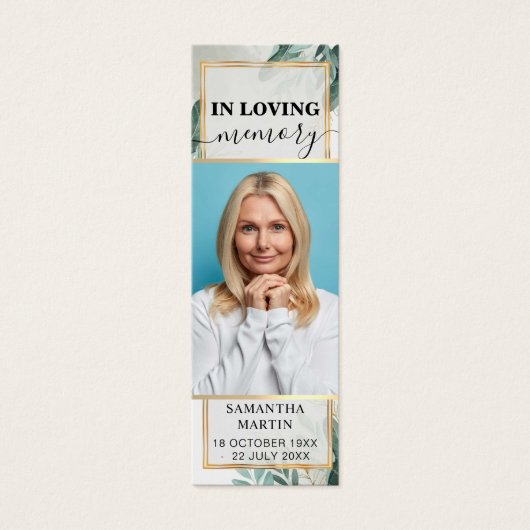 Eucalyptus Greenery Memorial Funeral Bladwijzer Mini Visitekaartjes (Voorkant)