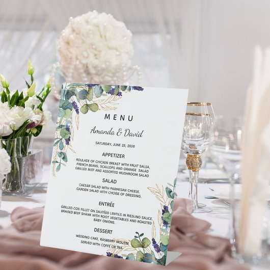 Eucalyptus greenery-menu reclamebord met voetstuk