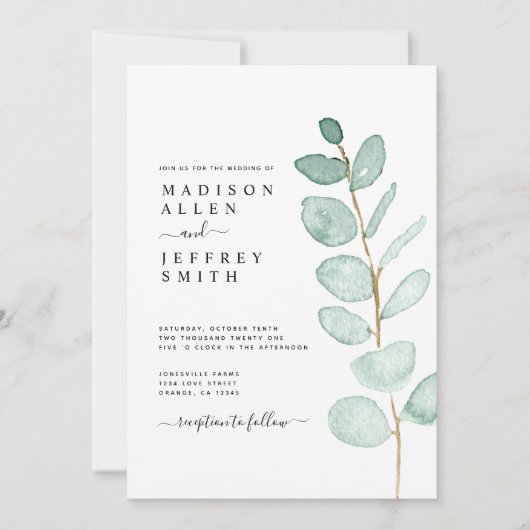 Eucalyptus Greenery Minimalist Weddenschap Aankondiging (Voorkant)