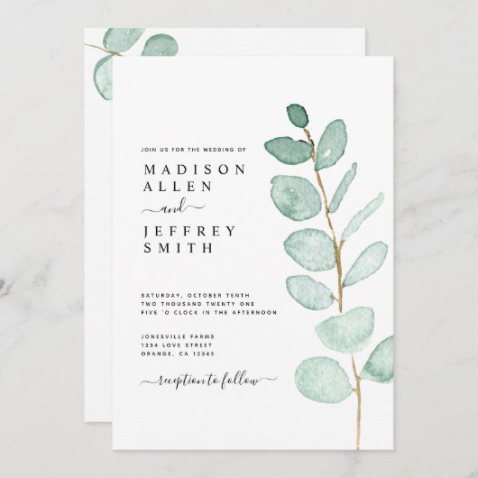 Eucalyptus Greenery Minimalist Weddenschap Aankondiging (Voorkant / Achterkant)