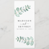 Eucalyptus Greenery Minimalist Weddenschap Menu (Achterkant)