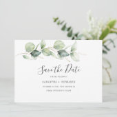 Eucalyptus Greenery Minimalist Weddenschap Save The Date (Staand voorkant)