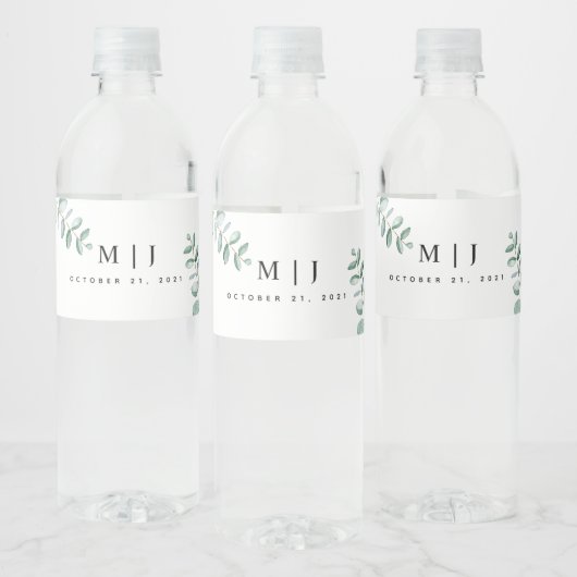 Eucalyptus Greenery Minimalist Weddenschap Waterfles Etiket (Flessen)