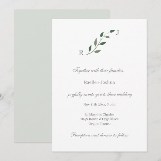 Eucalyptus Greenery Minimalist White Gray Wedding Kaart (Voorkant / Achterkant)
