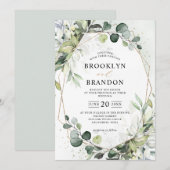 Eucalyptus Greenery Modern Geometric Wedding Invit Kaart (Voorkant / Achterkant)