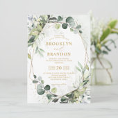 Eucalyptus Greenery Modern Geometric Wedding Invit Kaart (Staand voorkant)