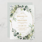 Eucalyptus Greenery Modern Geometric Wedding Invit Kaart (Voorkant / Achterkant)