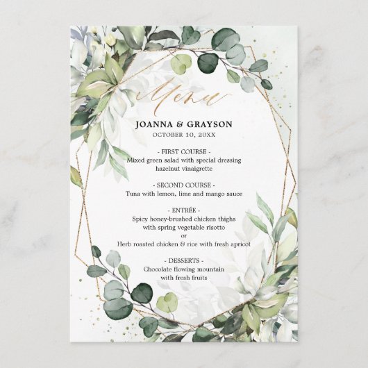 Eucalyptus Greenery Modern Geometric Wedding Menu (Voorkant)