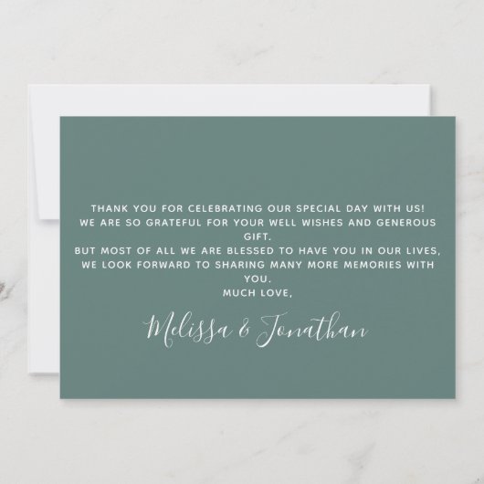 Eucalyptus Greenery Modern Sage Script Weddenschap Bedankkaart (Achterkant)