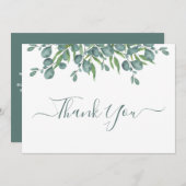 Eucalyptus Greenery Modern Sage Script Weddenschap Bedankkaart (Voorkant / Achterkant)