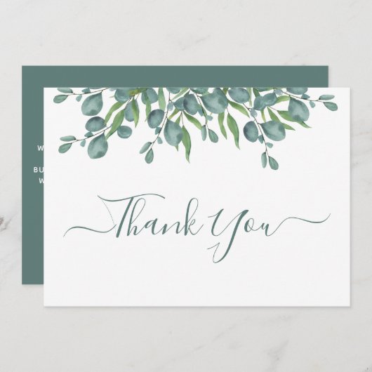 Eucalyptus Greenery Modern Sage Script Weddenschap Bedankkaart (Voorkant / Achterkant)