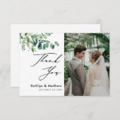 Eucalyptus Greenery Modern Script Photo Weddenscha Bedankkaart (Voorkant / Achterkant)